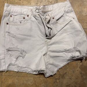 American Eagle Outfitters White Distressed Jean Shorts